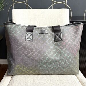 Gucci authentic large tote bag grey black canvas rainbow multicolor GG